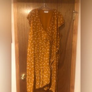 Mustard Yellow, Floral Faux Wrap